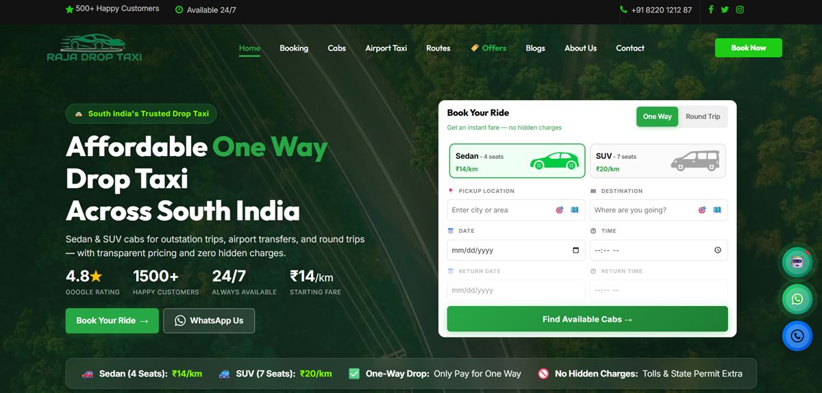 Raja Drop Taxi — Booking Website & Mobile App