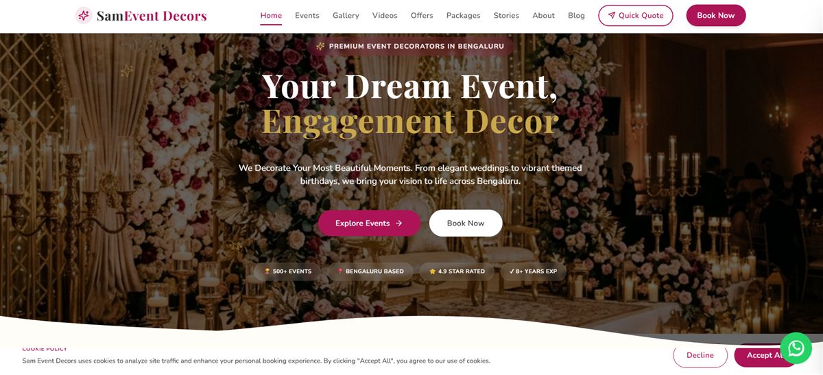 Sam Event Decors — Website & Booking App